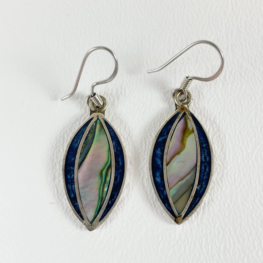Alpaca Silver Blue Mother of Pearl Earrings